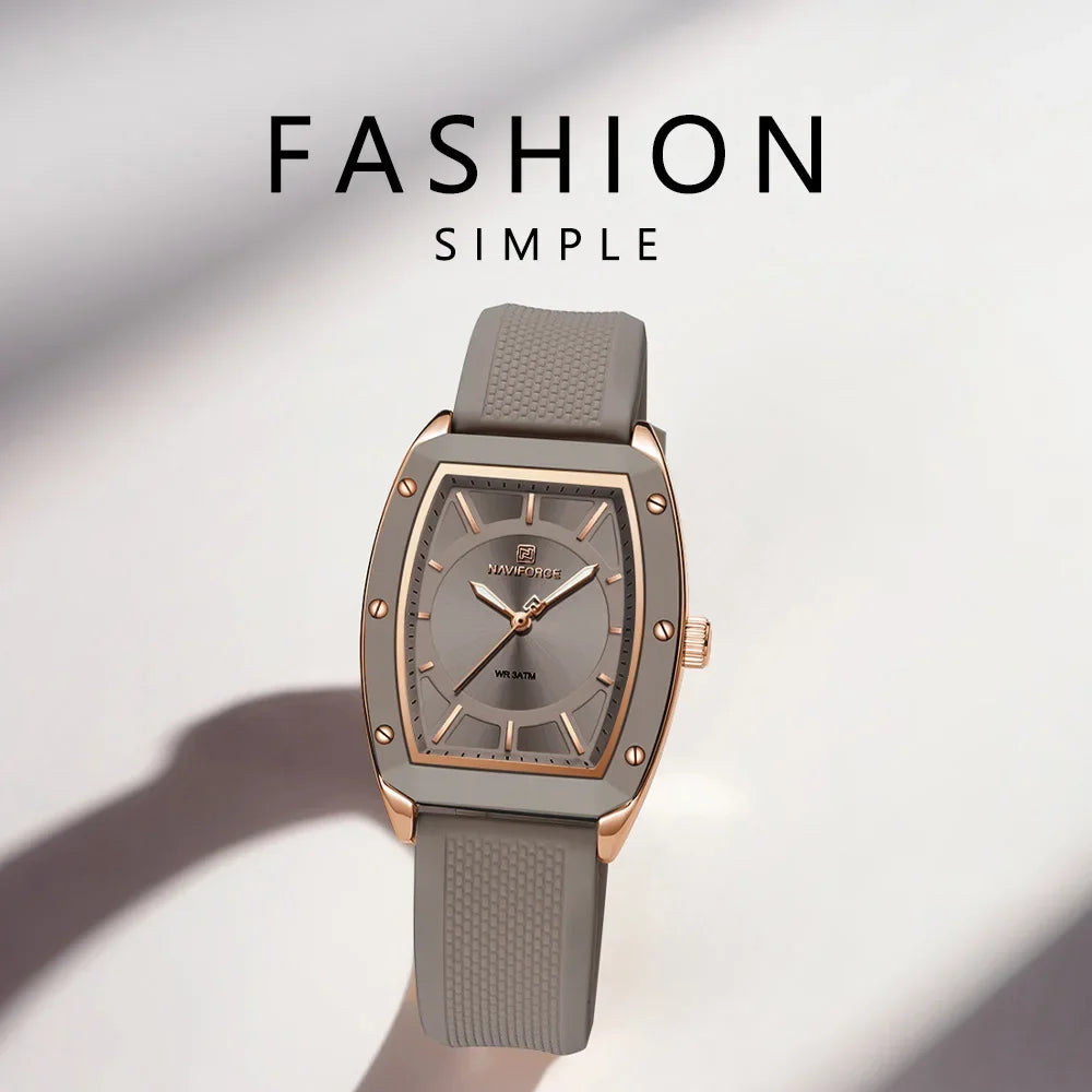 NAVIFORCE NF5049 Women Quartz Watches Silicone Strap Student Sports Watch Big Dial Simple Tonneau Waterproof Wristwatches