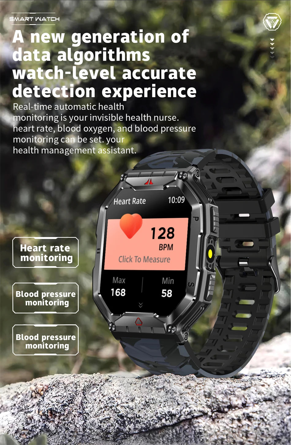 Rugged Military Compass Smart Watch Men AMOLED Screen LED Lighting GPS Sport 650 mAh Battery Bluetooth Call Smartwatch 2024 New