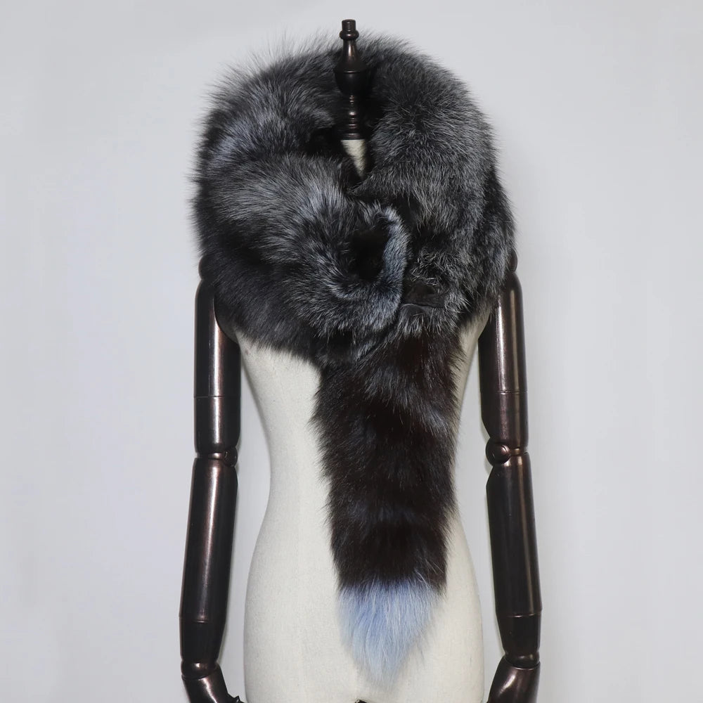 Winter Warm Large Real Fox Fur Collar Natural Fur Coat Scarves Luxury Women Men Jackets Hood Shawl Decor Female Neck Scarf Wraps