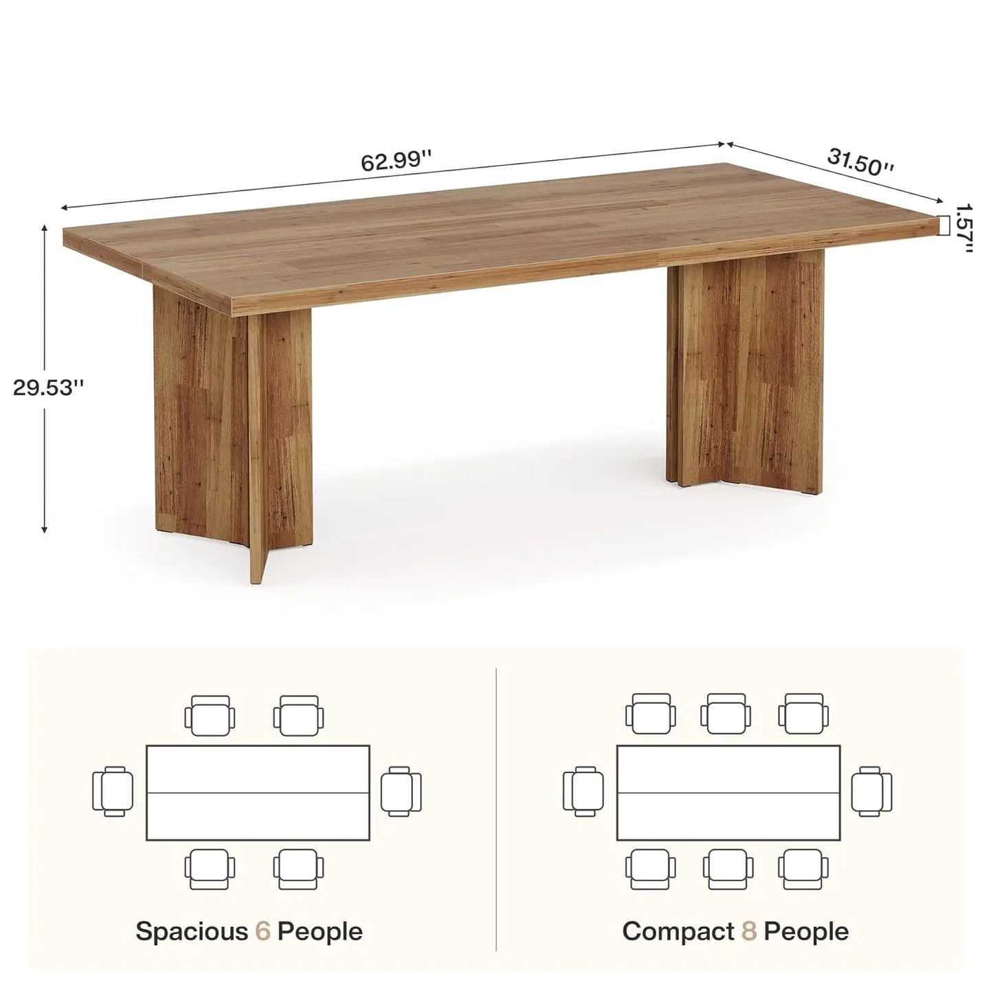 Farmhouse Dining Table for 4 to 6 People, 63-inch Rectangle Wooden Kitchen Table with Large Tabletop and Heavy Duty, Customized