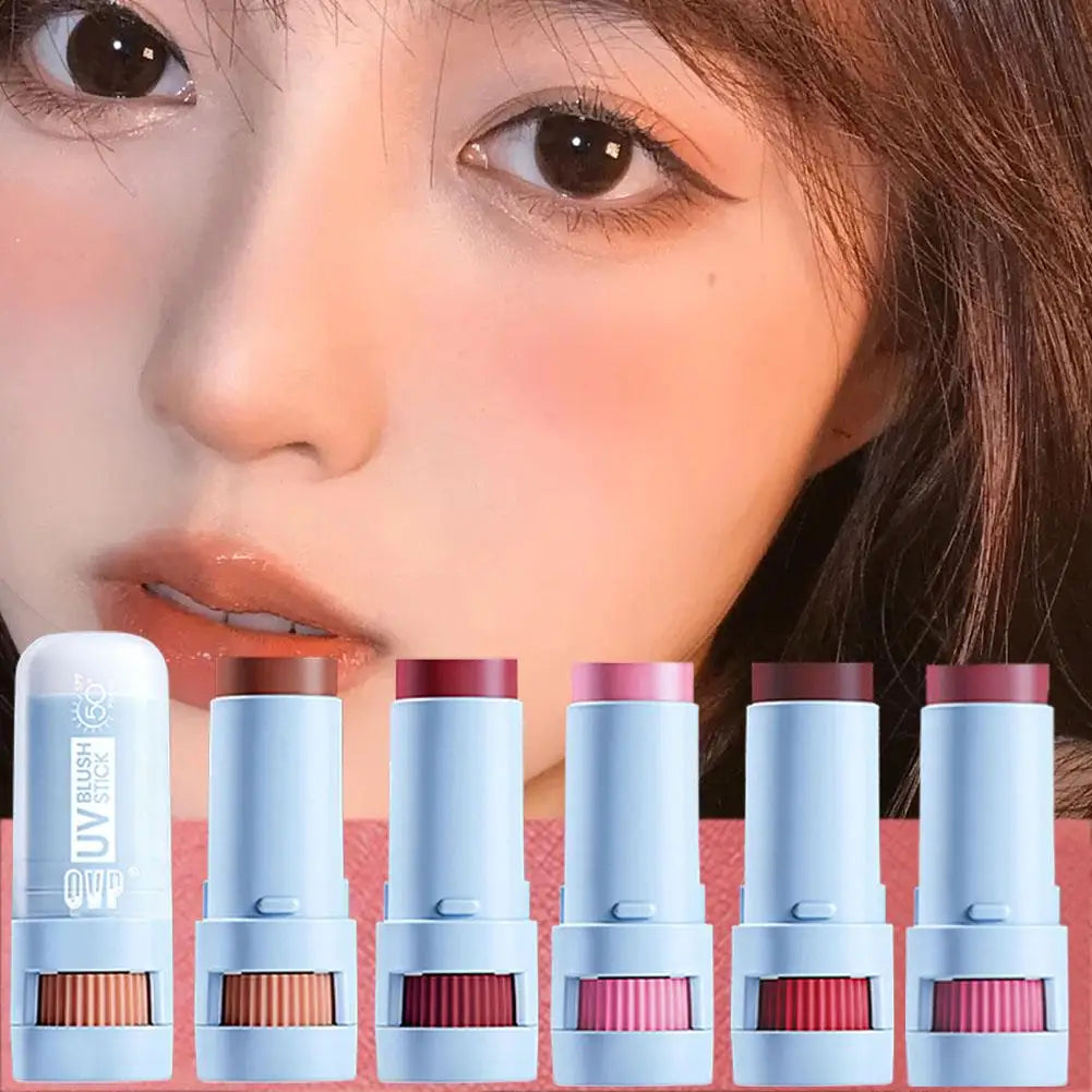 Matte Blush Stick with Natural Satin Finish Offers 5 Color Shades Moderate Coverage Long-lasting Nourishing Skin Care Makeup