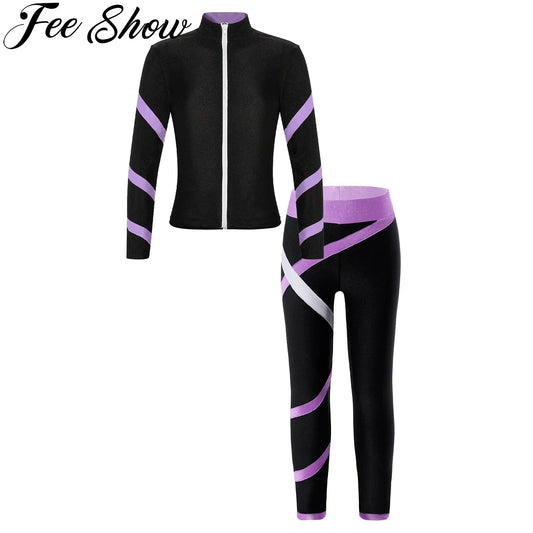 Girls Clothing Set ChildSpring Autumn Sports Suit Long Sleeve Zipper Tracksuits for Kids Yoga Workout Running Skating Costumes