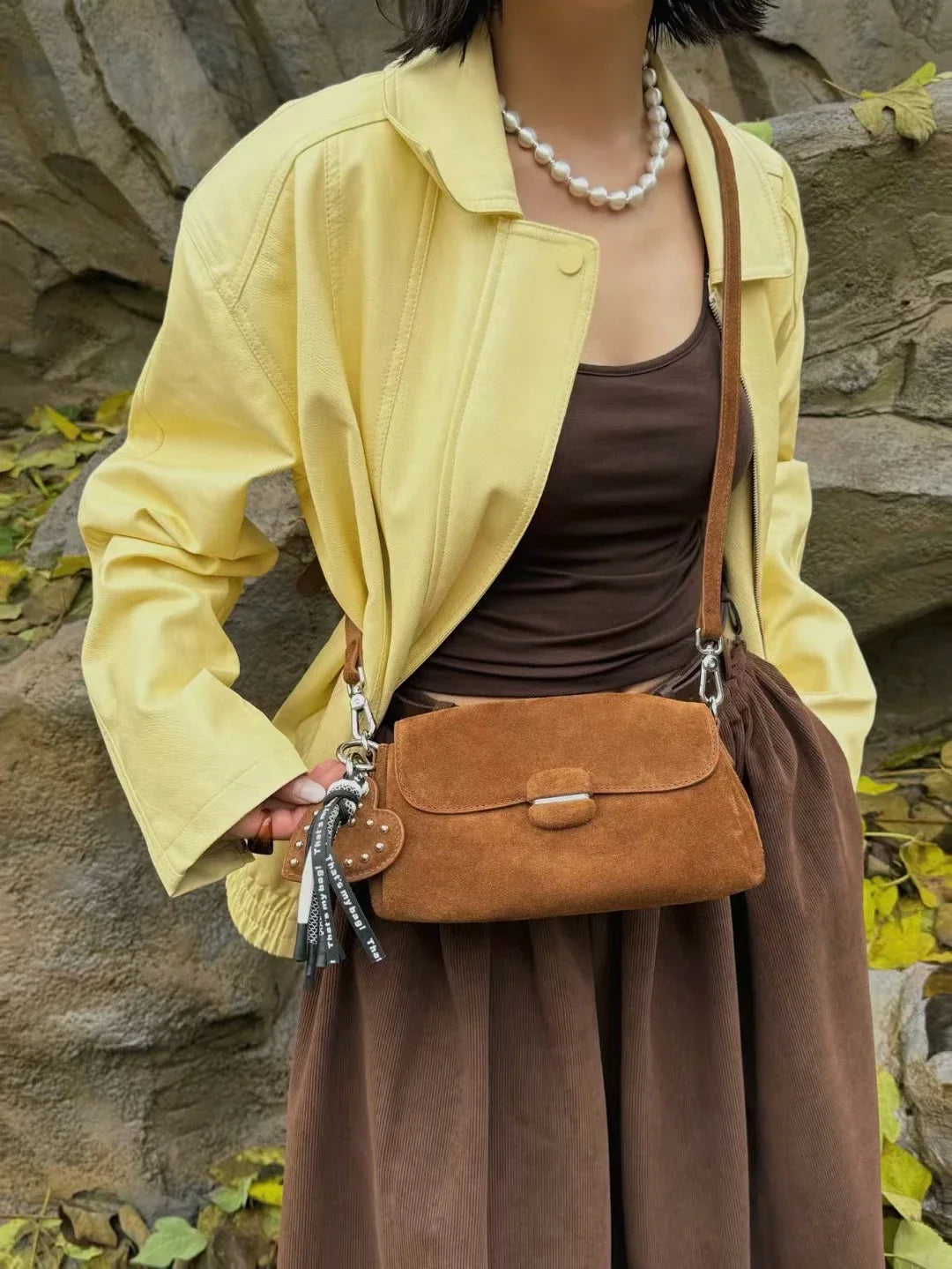 Genuine Grade Luxury Designer Women's Small Shoulder Crossbody Small Square Bags Suede Leather Female Daily Purse Underarm Bag