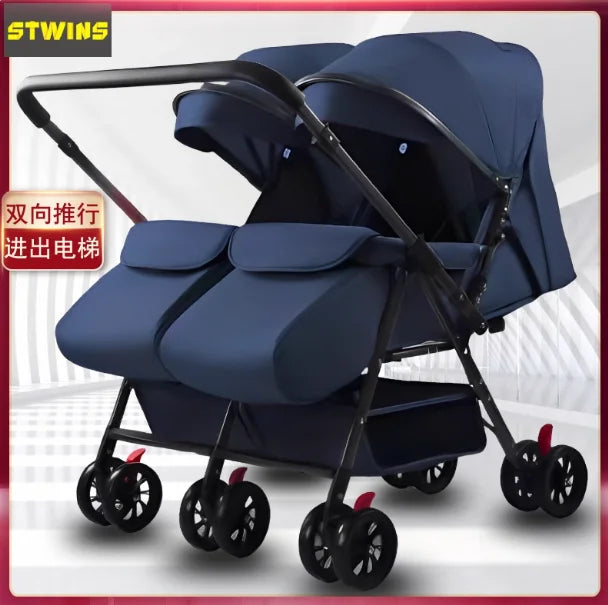 Twin Stroller, Double Seat/double Recline Stroller, Foldable, Suitable for Two People and Can Be Taken Into Elevators.