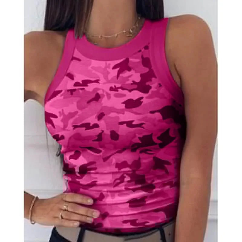 Women's Clothing Tops Tanks Camis Digital Printed Round Neck I-Shaped Vest Sexy Summer Striped Sleeveless Vest for Women Vests