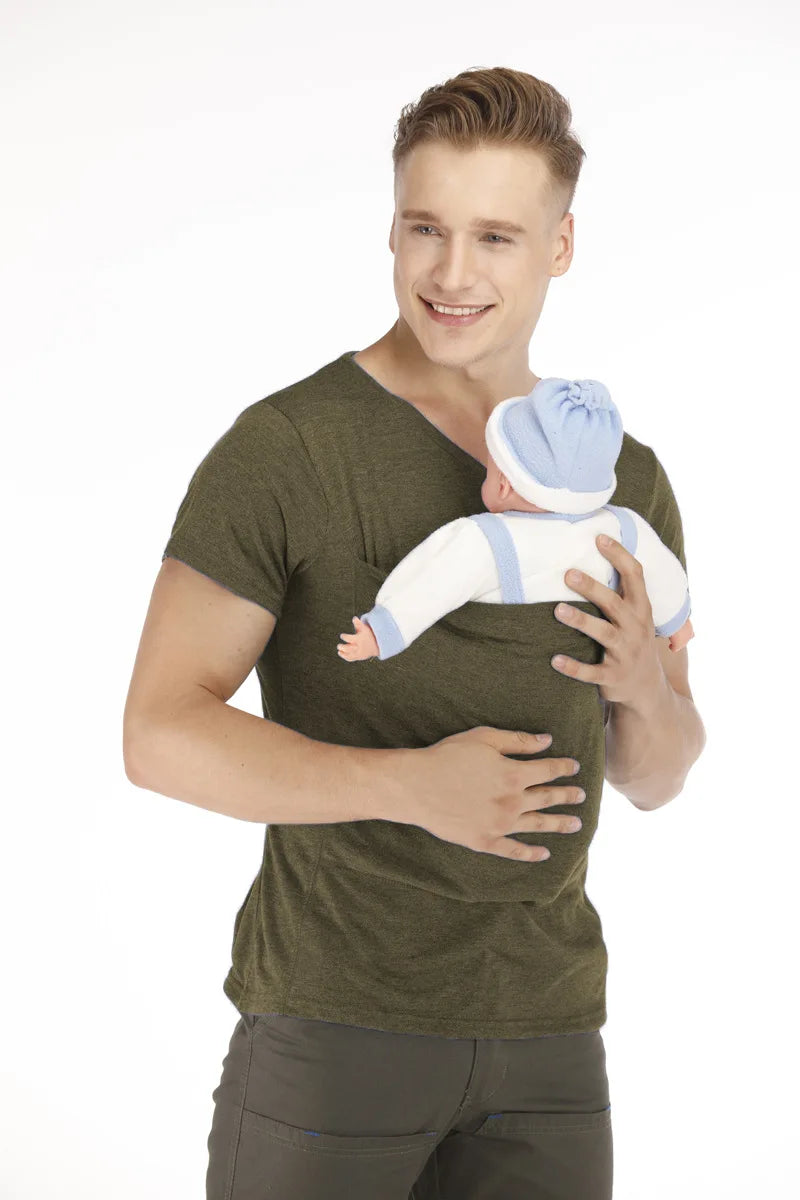 T Shirt Baby Carrier Safety Kangaroo Pocket Pregnancy Clothes Summer Short sleeve Mother Father Top for Feeding Big Nylon Cotton