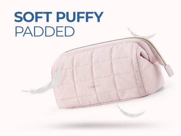 BAGSMART Makeup Bag Puffy Padded Make Up Bags for Women Makeup Organizer Case Wide-open Pouch Toiletry Bag Travel Essentials