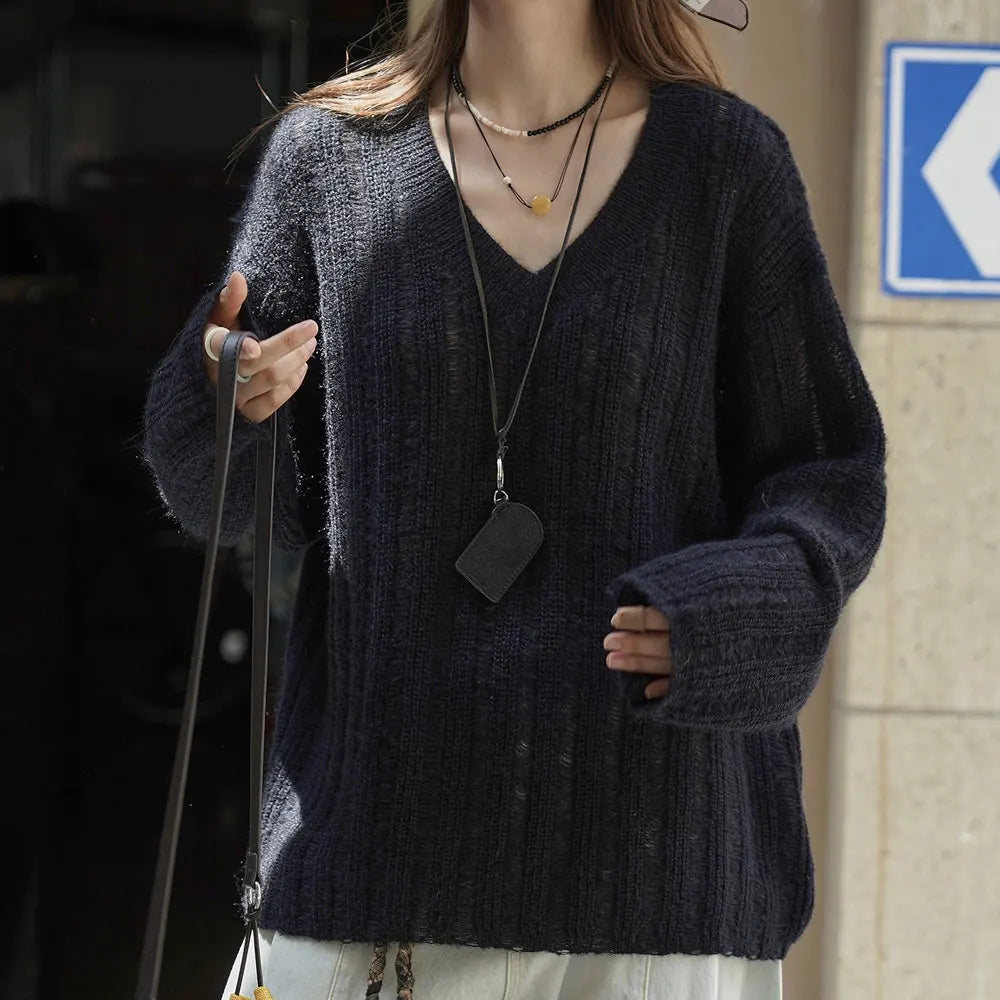 2026 New Women Soft Material Pullovers V-Neck Autumn Women Sweater Clothes Knitted Pullovers Long Sleeve Sweater Pull Femme