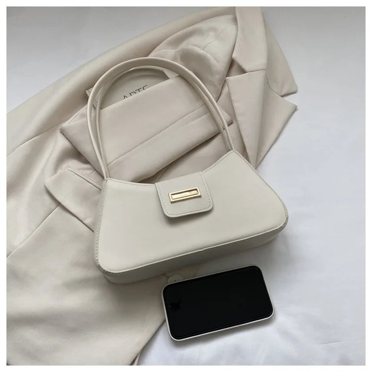 Minimalist Shoulder Bag for Women Simple Solid Color Underarm Bag Women's Buckle Handbag and Purse Fashion Small Top-handle Bags
