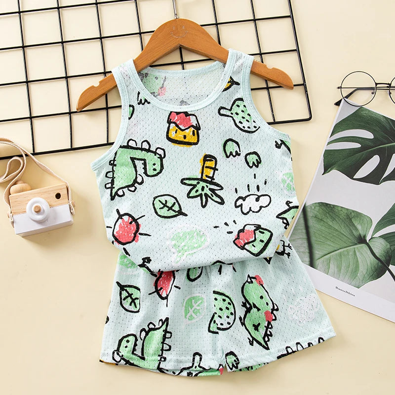 Children Pajamas for Girls Boys 1 to 2 3 4 5 6 7 8 9 Years Cotton Green Pink Toddler Girl Pijama Short Set Teen Boy Pyjama Suit