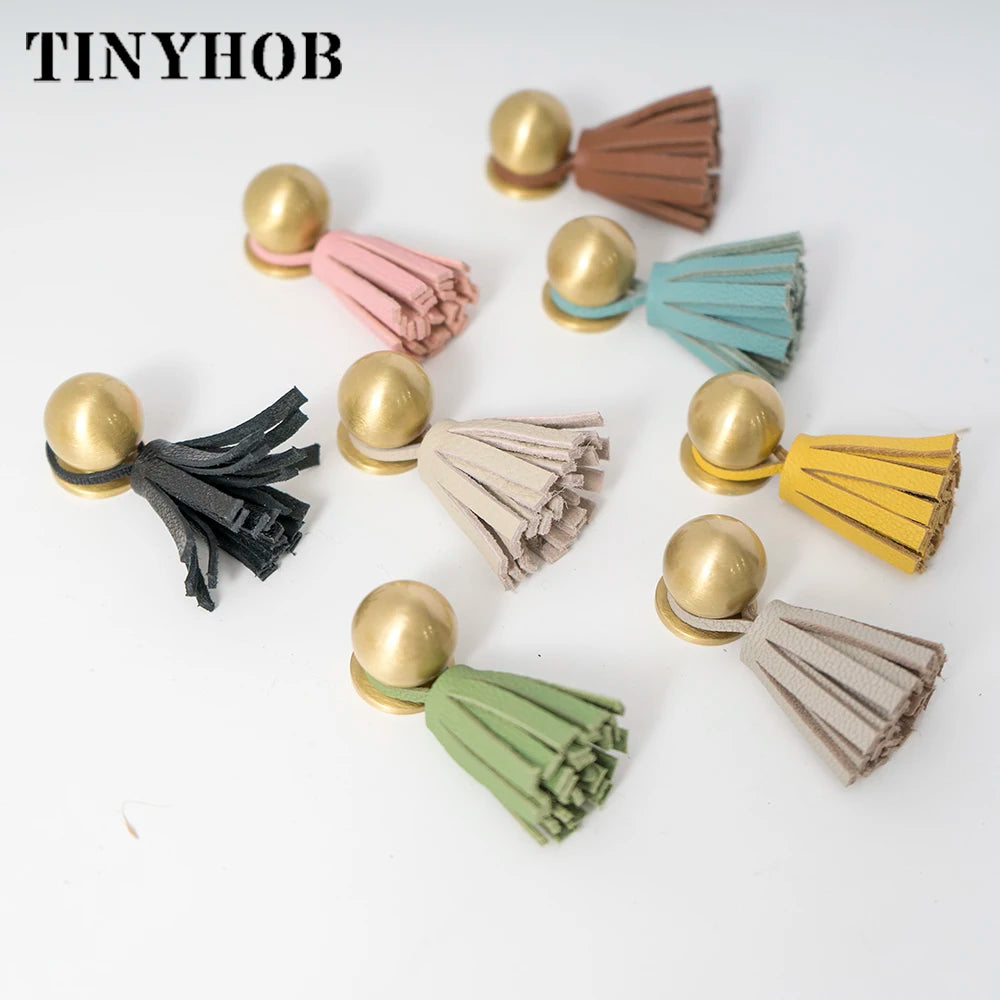 Cute Leather Tassel Knob for Kids Room Pink Cabinet Knobs Wardrobe Dresser Drawer Knobs Kitchen Cupboard  Single Hole