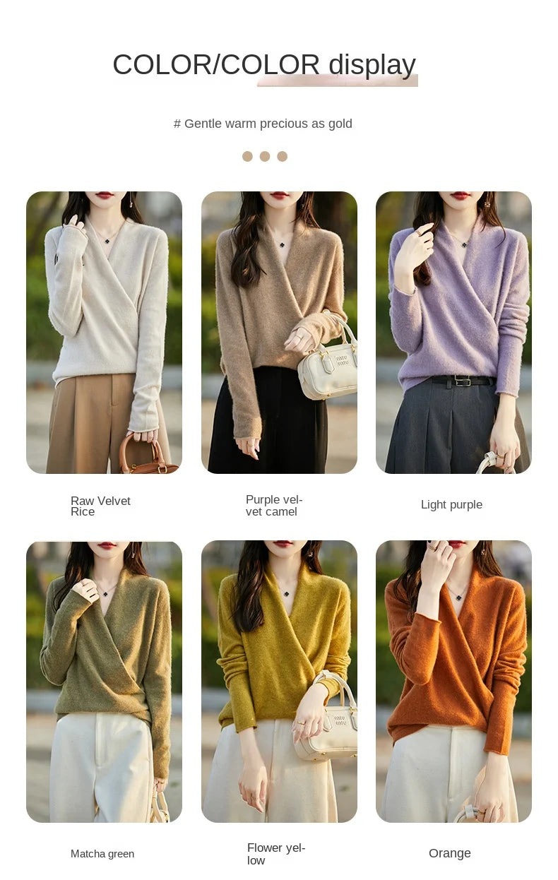 Women's Knitted Cashmere Sweater 100% Merino Wool Thickened Top Loose Long Sleeve Clothing Warm For Autumn And Winter YYY2442