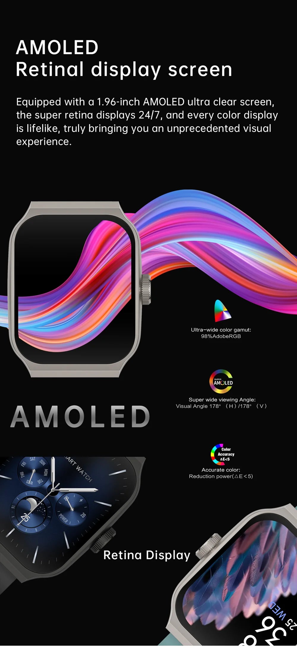 New AMOLED Smart Watch 1.96inch 3D Flexible Curved Screen Bluetooth Call Heart Rate NFC Waterproof Smartwatch For Android IOS