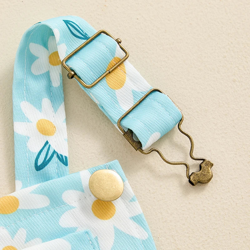 6M-5T Baby Girl Suspender Romper Jumpsuit Straps Daisy Print Overalls Shorts Infant Toddler Summer Fall Clothes