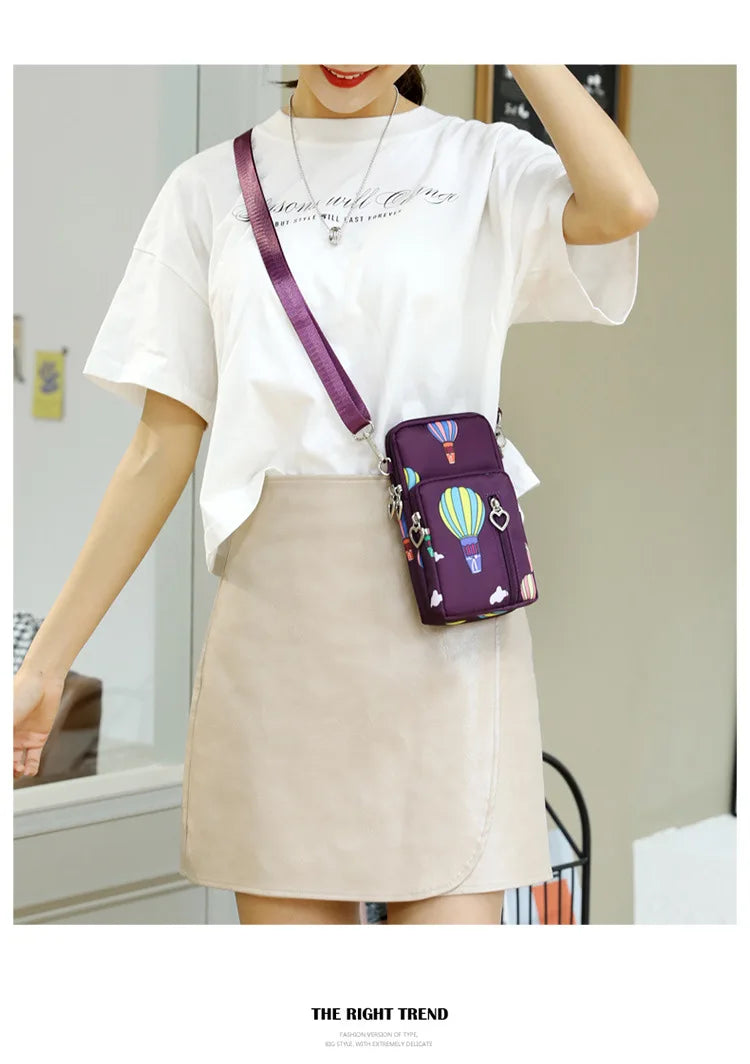 Waterproof Nylon Mobile Phone Versatile Mini Bag Purses Women's Shoulder Cross Body Messenger Bag
