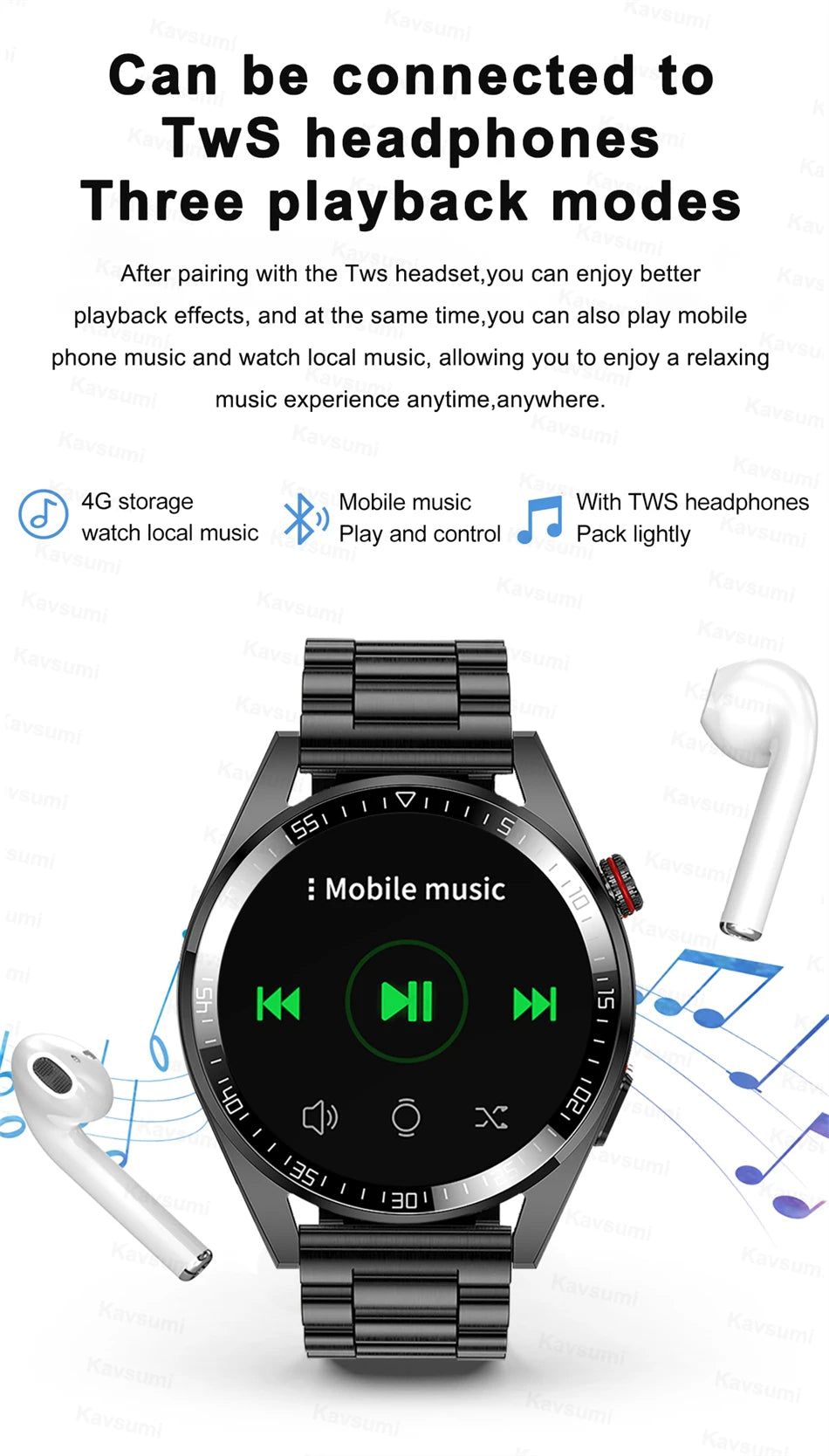 New Smart Watch Mens 4G Memory Local Music Player 454*454 AMOLED Screen Bluetooth Call Sports Man Smartwatch For Man Android iOS