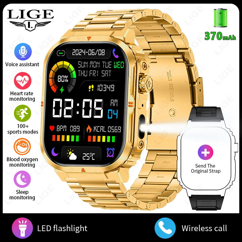 LIGE New Smart Watch For Men Women 2.01" HD Display Health Monitor Sport Fitness Watches AI Voice Bluetooth Call Smartwatch Men