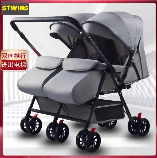 Twin Stroller, Double Seat/double Recline Stroller, Foldable, Suitable for Two People and Can Be Taken Into Elevators.