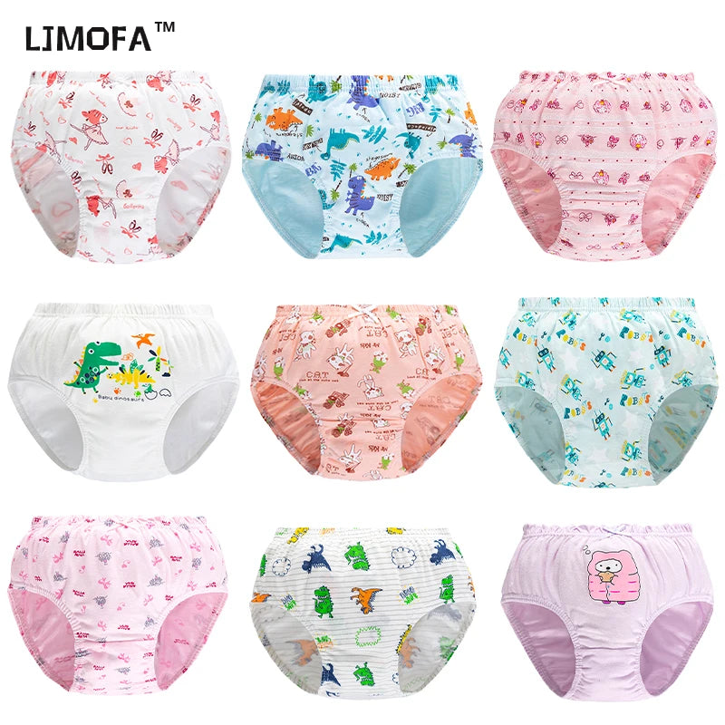 LJMOFA 1 piece Random Kid Cute Brief Cartoon Underwear Child Girl Designs Printing Strip Shorts Panties For Baby Boy 2-13Y B148