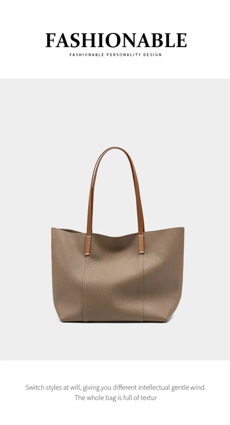 100% Genuine Leather Women's Tote Bags Luxury Designer Large Capacity Women Shoulder Bag Soft Cowhide Female Handbags 2378