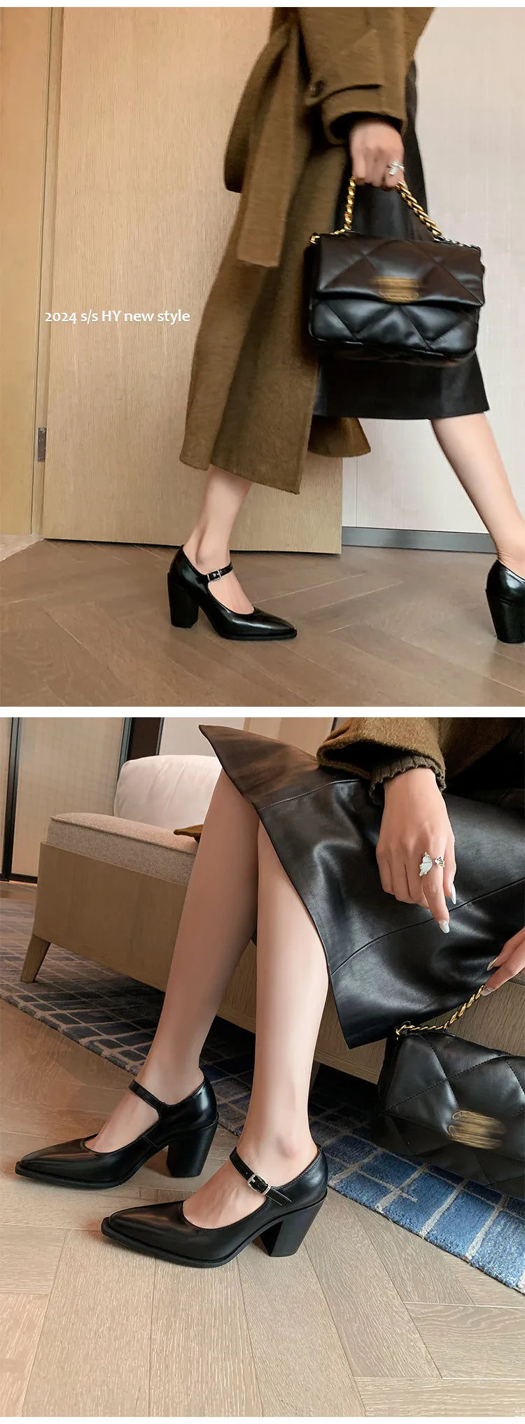 MKKHOU Fashion Pumps New High Quality Genuine Leather Pointed High Heels Mary Jane Shoes Women's Heels Leather Shoes Women Shoes