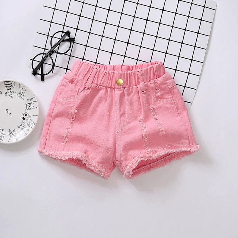 New Summer Girls Jeans Shorts Kids Clothes Baby Girl Cotton Hole  Denim Short Korean Toddler Casual Pants 3 4 6 8 10 12Y