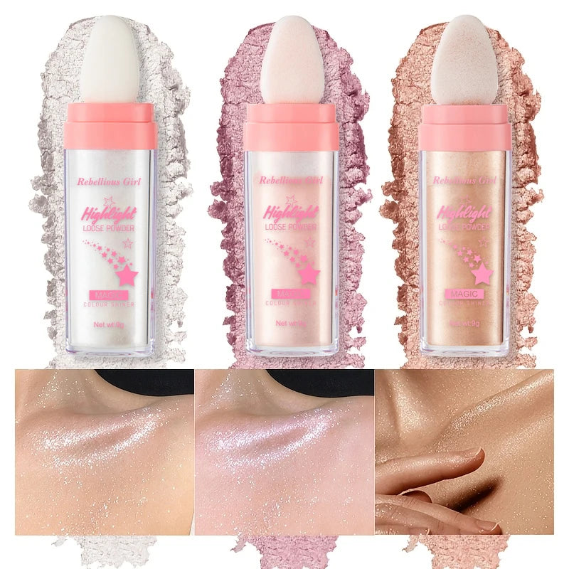 3 Colors Glitter Fairy Highlight Pat Powder Bride Wedding Highlight Powder Body Glitter Powder Shiny Powder Multifunction Makeup