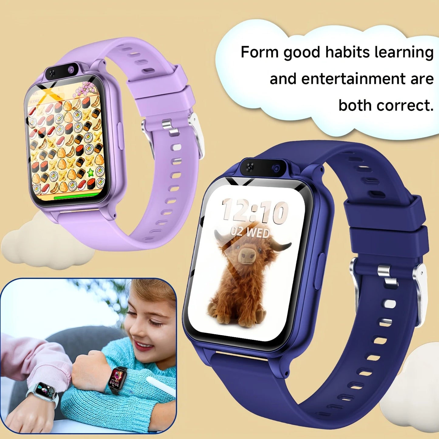 A Smartwatch Featuring a Front-Facing Camera, an Emergency Flashlight, 18 Engaging Educational Games