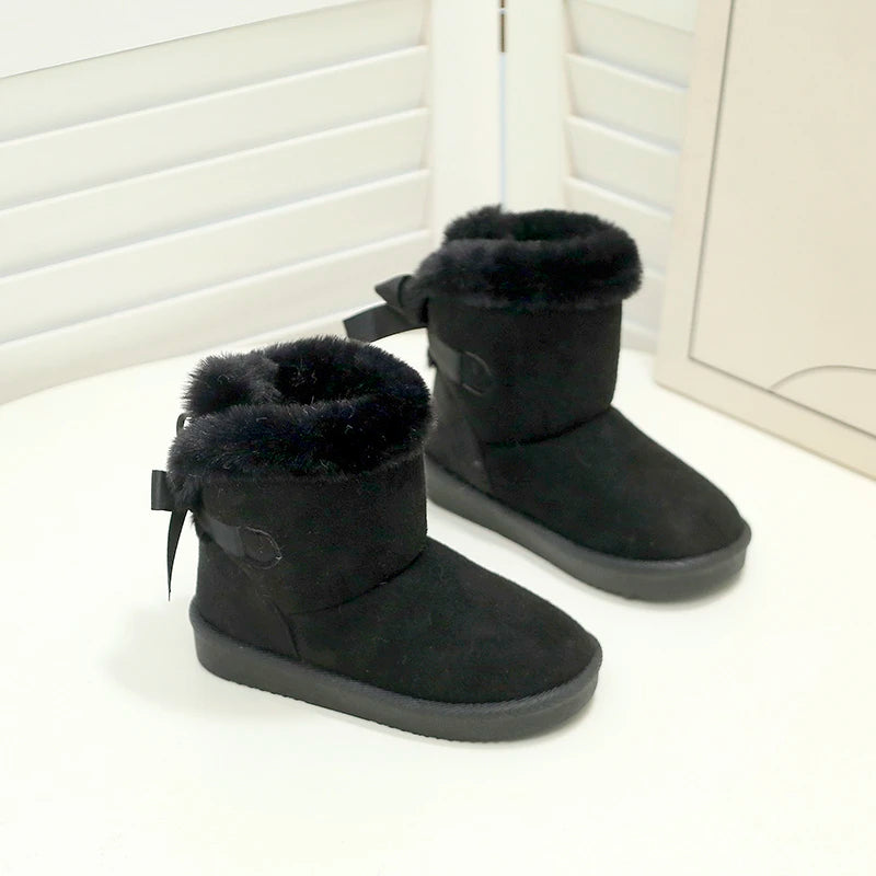 Toddler Boys Girls Winter Warm Cotton Boots 2025 New Kid Snow Boots with Bow Detail Non-slip Simple Versatile School Daily Wear