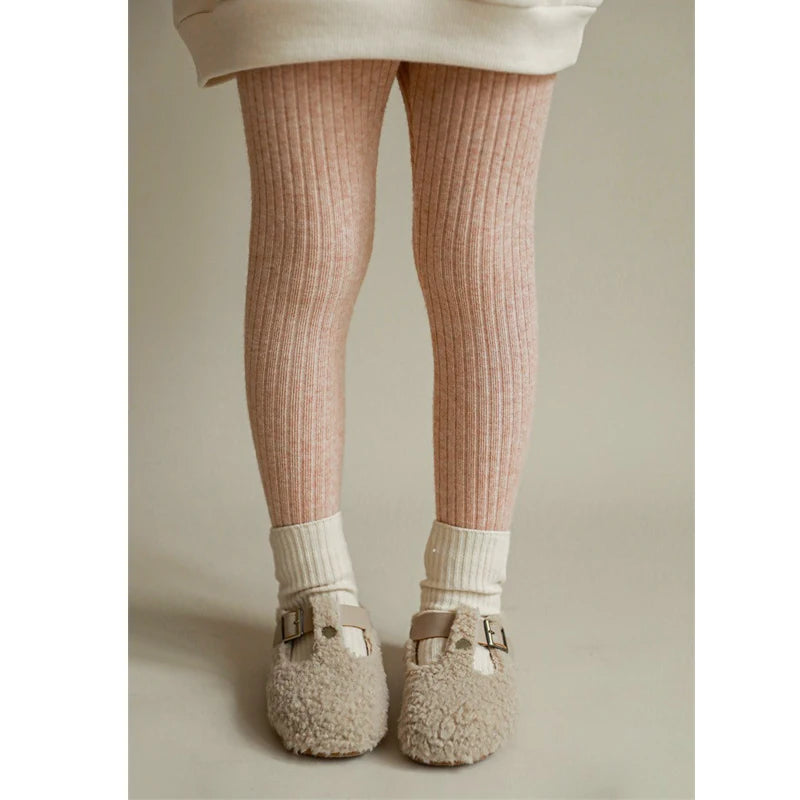 Pantalones de bebé para niña, mallas ajustadas tejidas de Color sólido para primavera y otoño, pantalones ajustados elásticos a rayas acanalados para niña