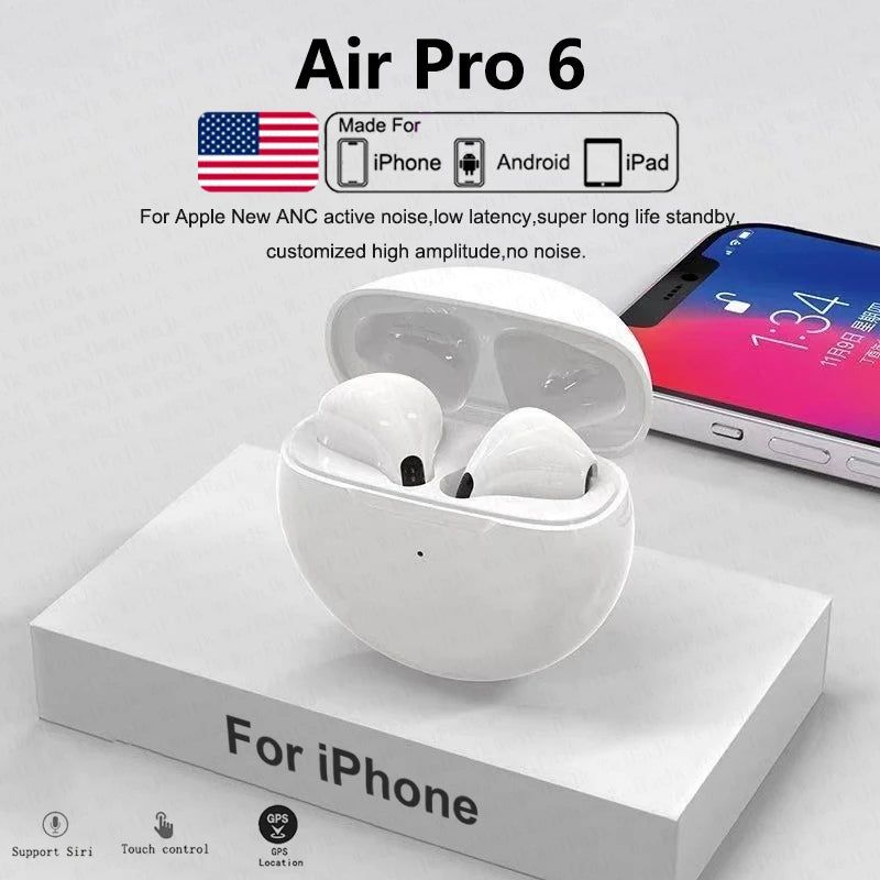 Original Air Pro 6 TWS Max Wireless Bluetooth Earphones In Ear Earbuds Noise Cancelling Headset For Airpodding iPhone Android