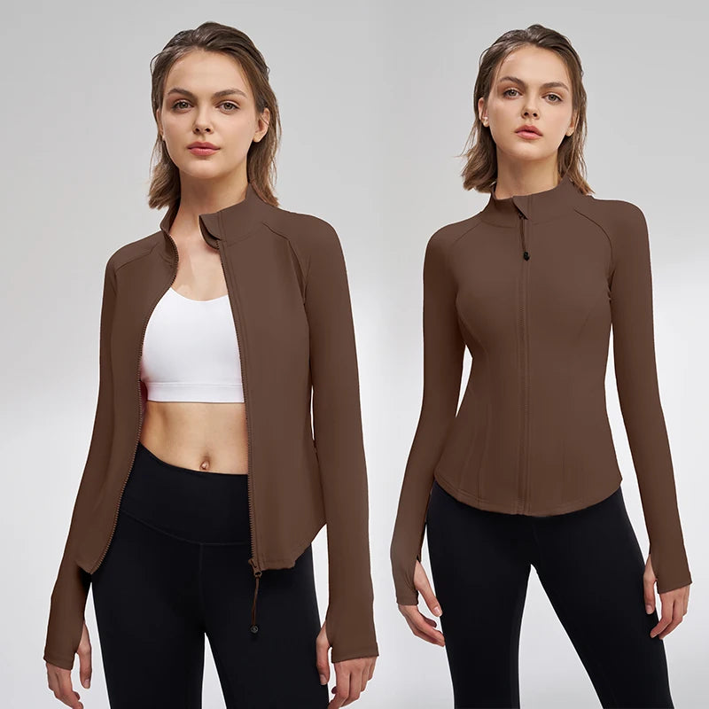 Women Sport Jackets Curved Hem Yoga Jacket Long Sleeves Running Sweatshirts Outdoor Sportwear Gym Fitness Tops Outerwear Female