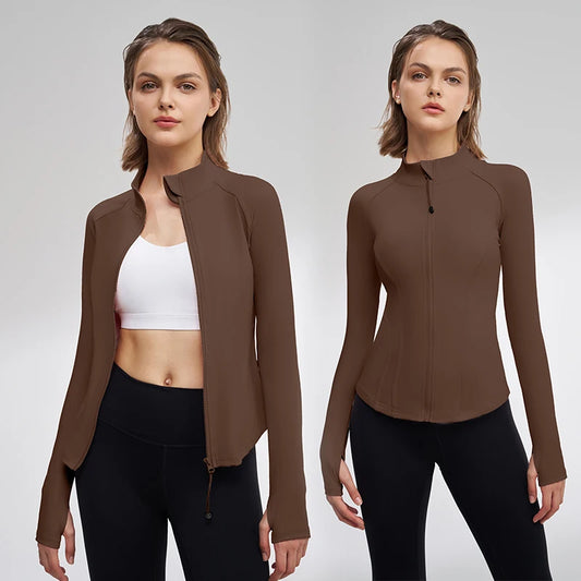 Women Sport Jackets Curved Hem Yoga Jacket Long Sleeves Running Sweatshirts Outdoor Sportwear Gym Fitness Tops Outerwear Female