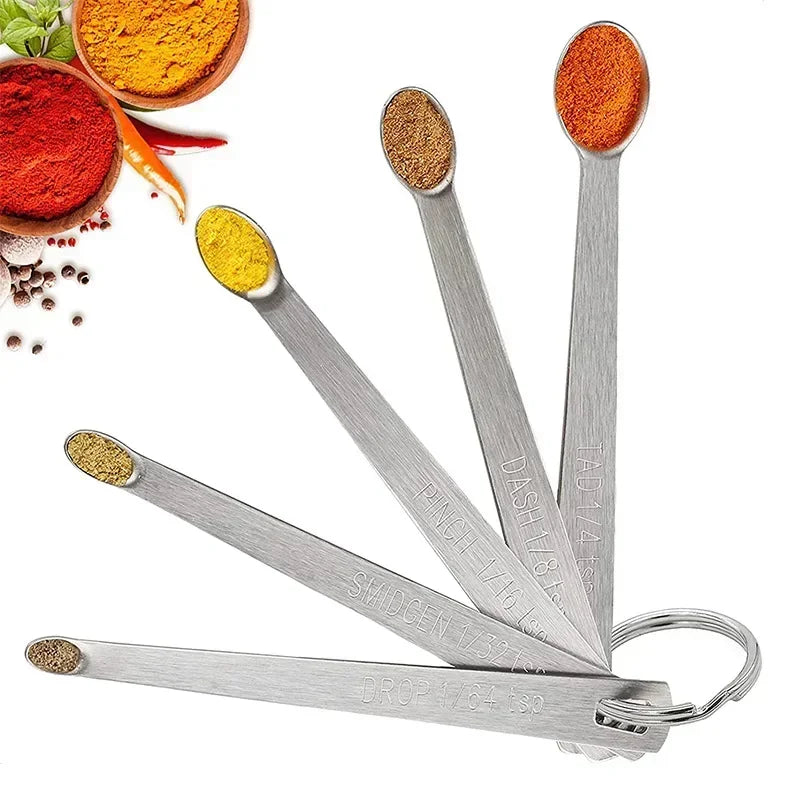 5Pcs/set Mini Measuring Spoon Set Stainless Steel Seasoning Dry And Liquid Ingredients Kitchen Mearure Tools Home Supplies