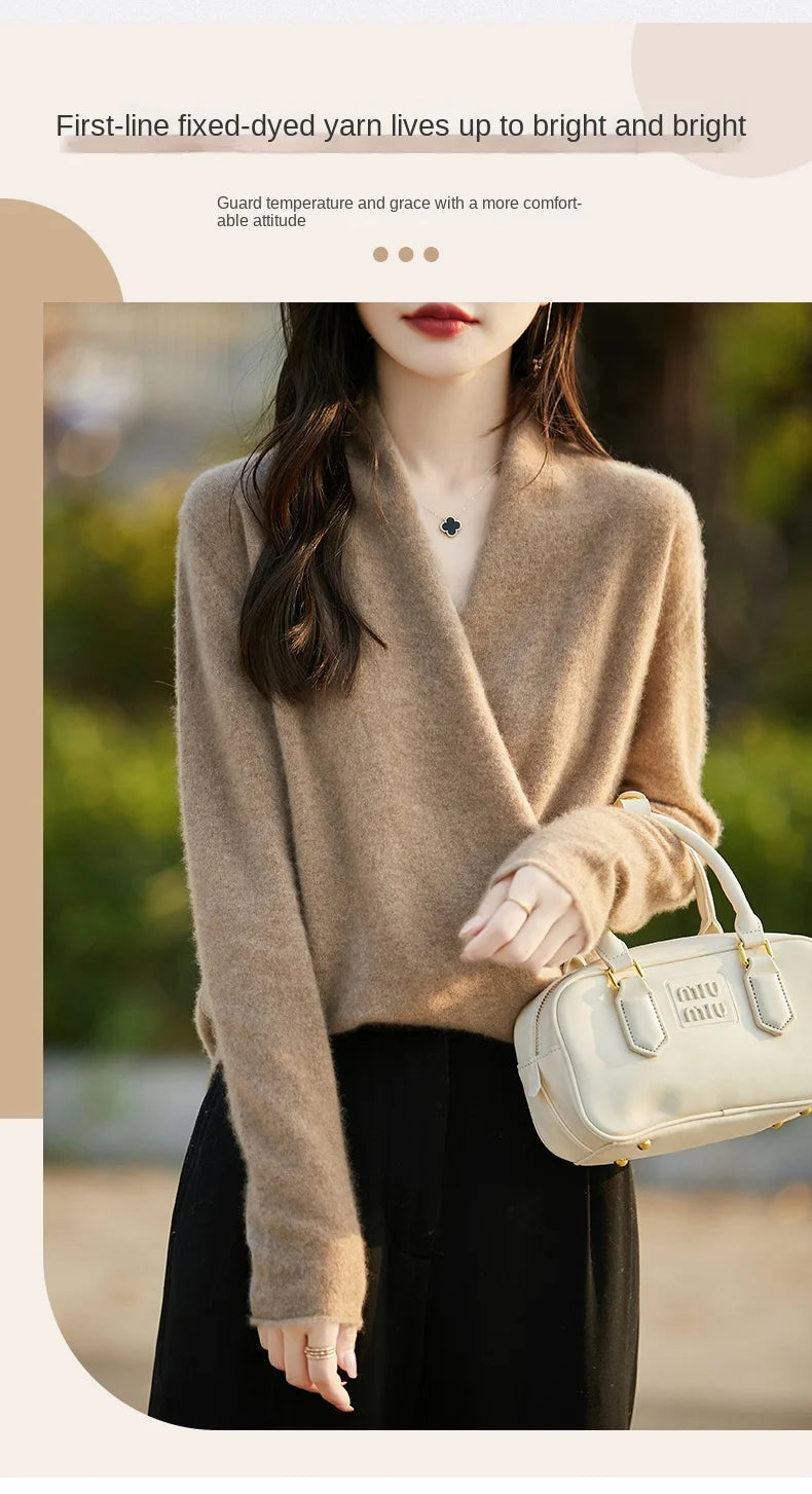 Women's Knitted Cashmere Sweater 100% Merino Wool Thickened Top Loose Long Sleeve Clothing Warm For Autumn And Winter YYY2442