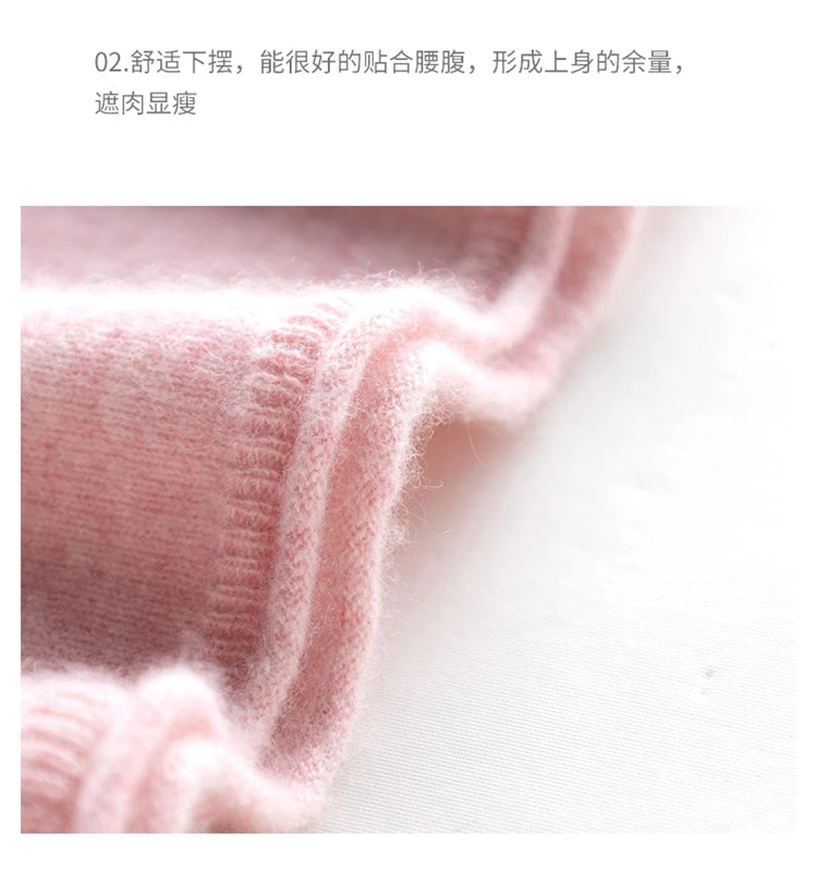 Women's 100% Cashmere Sweater Casual Solid Color Knitted Pullover Loose High Neck Jumper Autumn/Winter Warm Blouse Tops