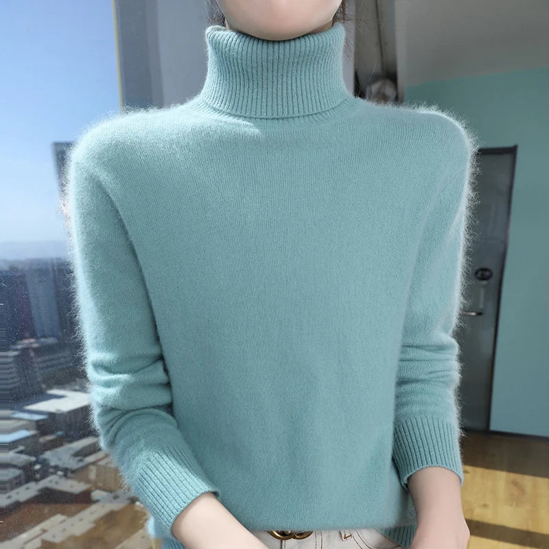 100% Mink Cashmere Top-Lapel Women Sweater Long-sleeves Fashion High-elasticity Sexy Winter Knitted Pullover Girl Tops 2024