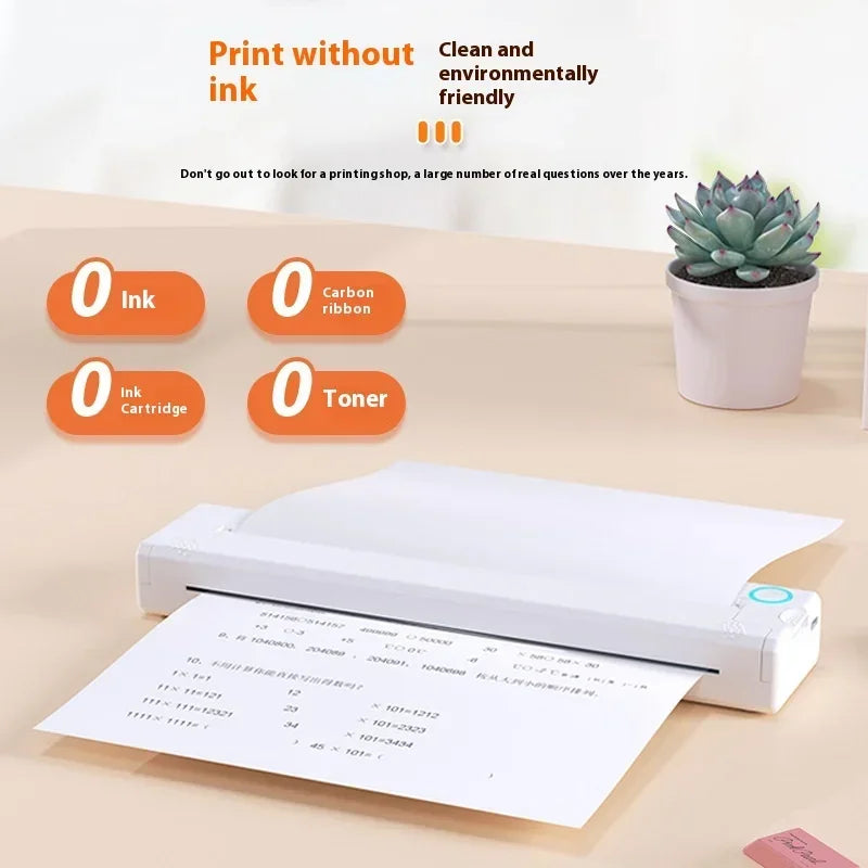 A4 Thermal Printer Small Home Office Bluetooth Wireless Handheld Portable Inkless Thermal Printer Student Error Note Printer