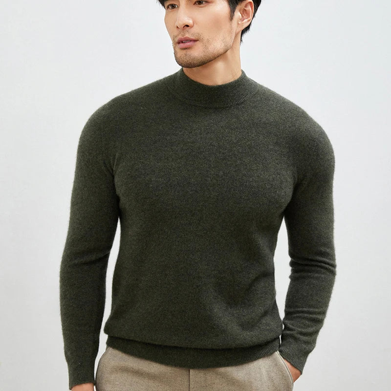 100% Pure Cashmere Men's Sweater Half High Neck Pullover Youth Business Casual Long Sleeve Jumper Spring/Autumn High-End Jacket