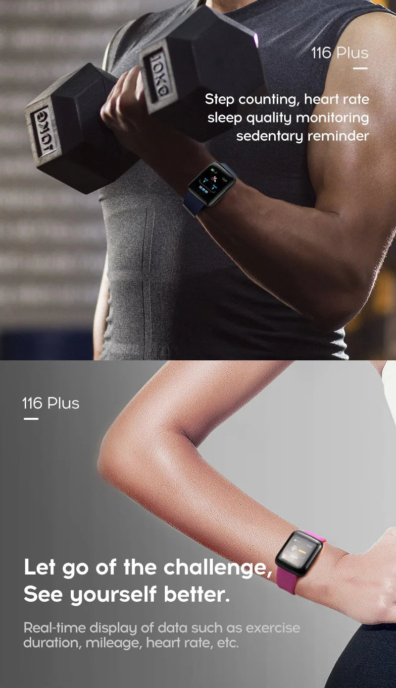 116plus Smart Watch Men and Women Full Touch Screen Sport Fitness Watch Man IP67 Waterproof Bluetooth For Ios Android Smartwatch