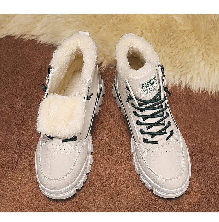 Winter Fleece-Lined Warm High-Top Men's Boots, Korean Style Versatile Men's Boots, Thickened Lightweight Cotton Shoes, Trendy Outdoor Snow Boots