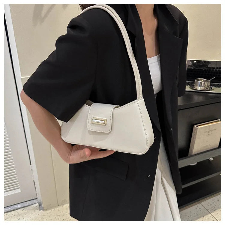 Minimalist Shoulder Bag for Women Simple Solid Color Underarm Bag Women's Buckle Handbag and Purse Fashion Small Top-handle Bags