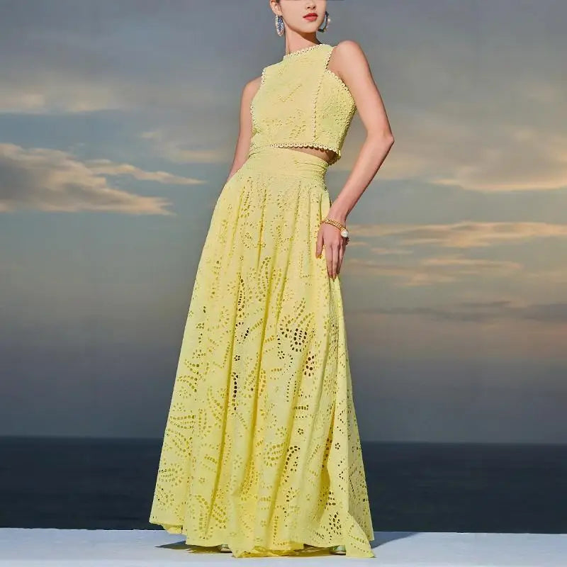 Casual Summer Spring Svel Long Dr Two Piece Set Women's Loose Holiday Sle Top And Skirt Ensemble Faionable Outfit