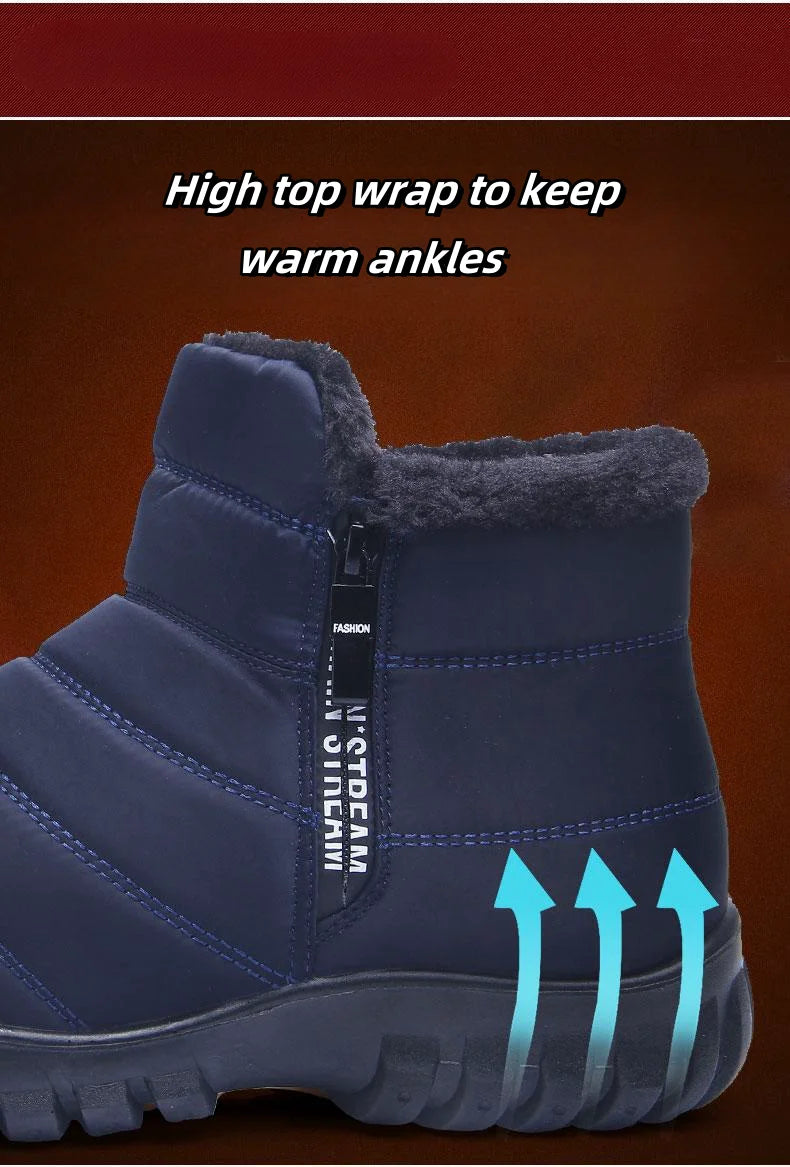 Women Men Winter Snow Boots Waterproof Warm Fuzzy Lined High Top Side Zipper Outdoor Ankle Booties for Cold Days