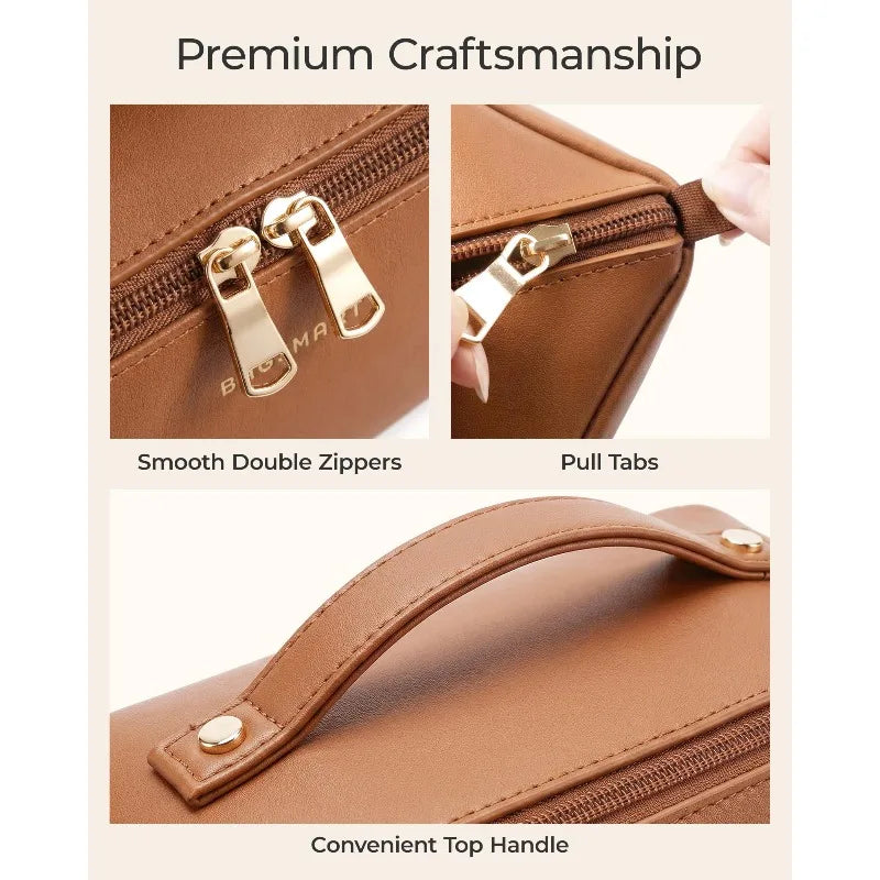 Large Travel  Cosmetic Bag Durable Makeup Bag Organizer High Capacity Makeup Bag Storage Pouch PU Leather Makeup Box for Girls