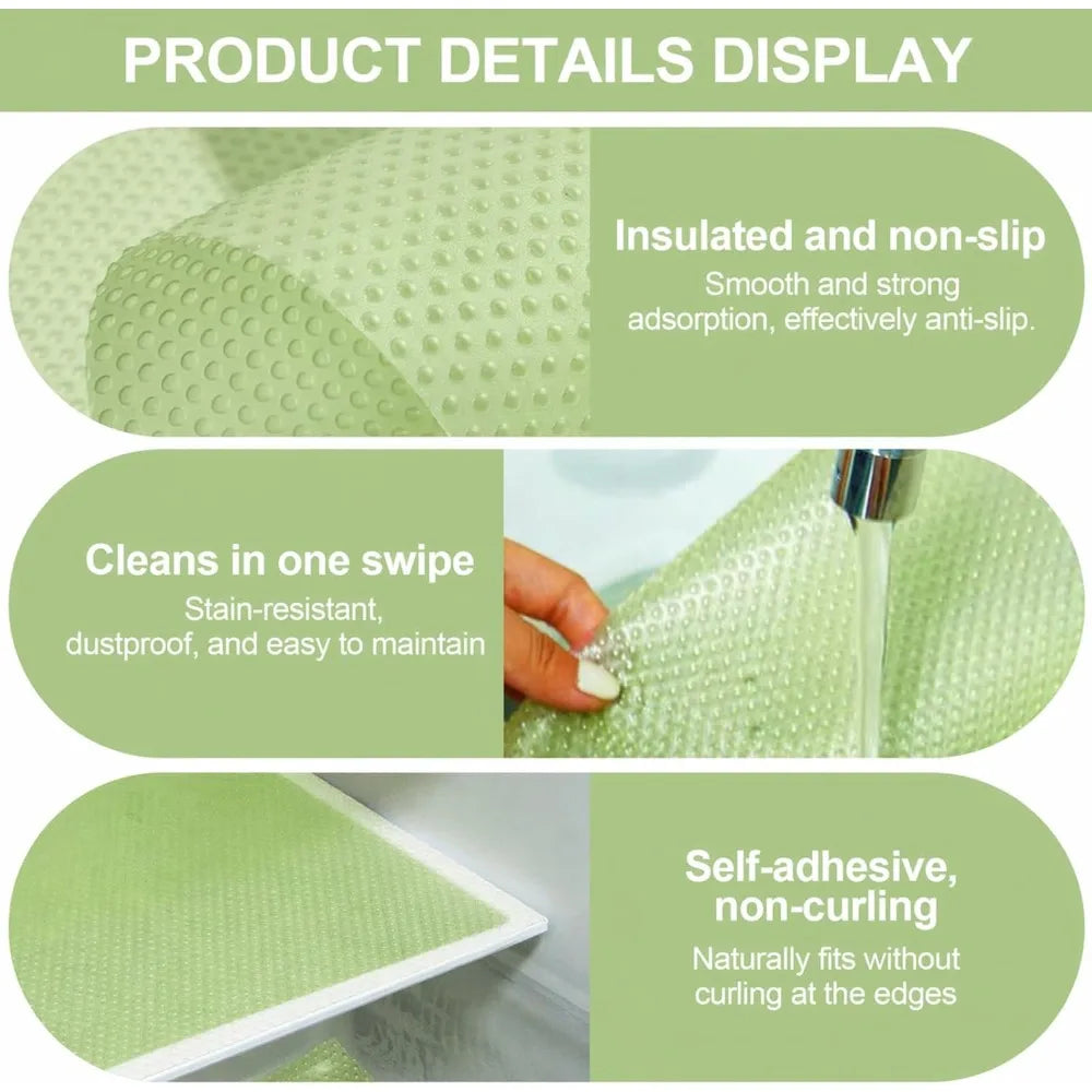 Fridge Shelf Liners 6 Pack Refrigerator Mats Washable Reusable Drawer Liner Non Slip Multipurpose Kitchen Cabinet(Green)