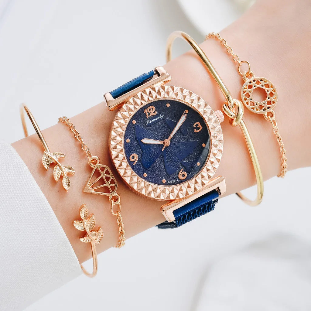 1Sets Luxury Women Watch Set Geometric Bohemian Gold Tassel Bracelets for Women Metal Quartz Wristwatches Bracelet Jewelry Gifts