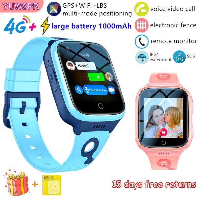 4G Kids Smart Watch Phone 1000mAh Waterproof IP67 Video Call SOS GPS LBS WIFI Location Tracker Remote Monitor Children Watch K9