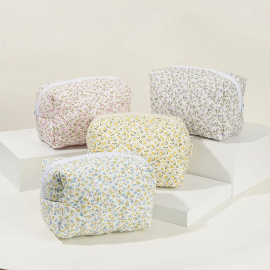 Large-Capacity Cotton Floral Quilted Makeup & Toiletry Storage Bag