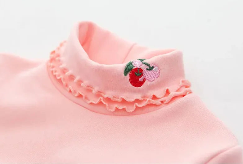 Girls Spring Autumn Turtleneck Embroidery Flower Long Sleeve T-shirt Baby Kids Children Tee